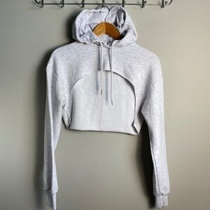 Garage Womens Gray/White Cut Out Front Long Sleeve Crop Hoodie Sweatshirt Medium